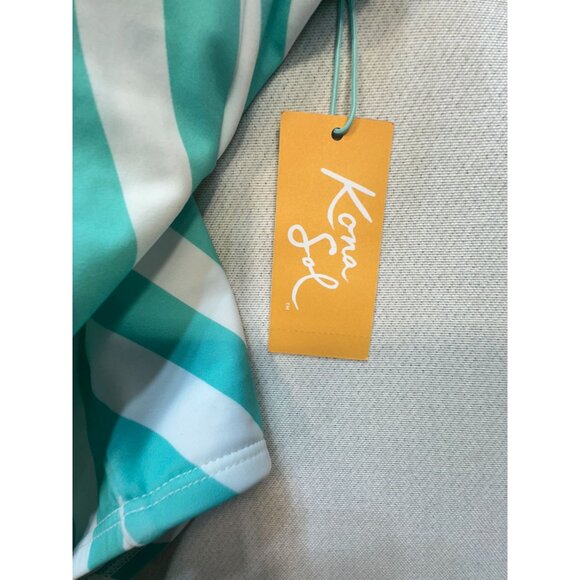 Kona Sol Womens One-Piece Swimsuit Sz M Turquoise White Striped Summer NWT - Picture 3 of 10